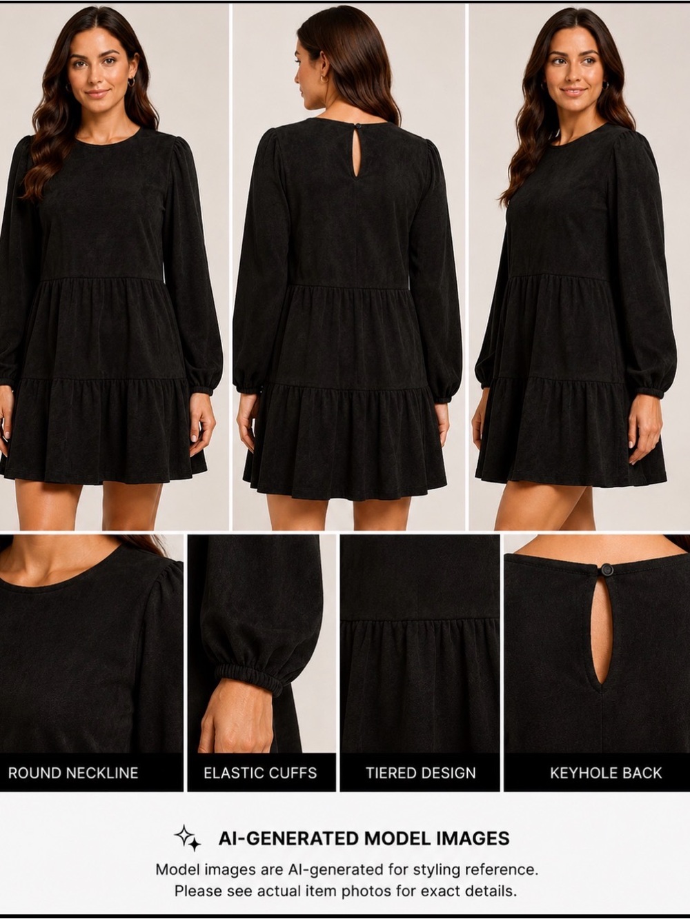 Flying Tomato Black Long-Sleeve Tiered Shift Dress